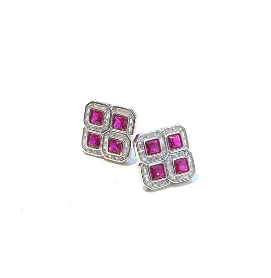 Orecchini diWa Jewels a Bottone Argento Sterling Zirconi Pink Chiusura a farfallina