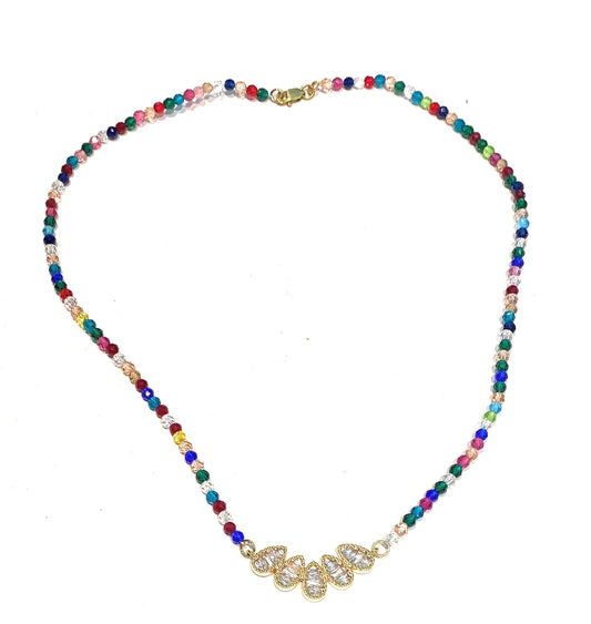 Collarino choker cristalli multicolore mm 3 centrale gocce zirconi bianchi placcato oro giallo