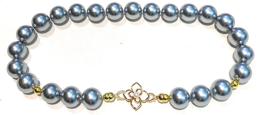 Collana diWa Jewels Perle Grigie chiusura Fiore Madreperla e Smalto Pezzo Unico