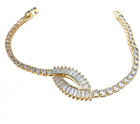 Bracciale bronzo placcato oro tipo tennis zirconi baguette