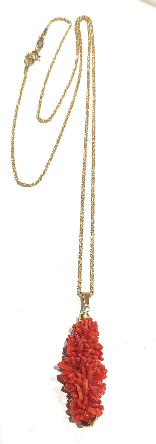 Collana con ciondolo in corallo naturale rosso chips collanina funetta brillantata in argento sterling