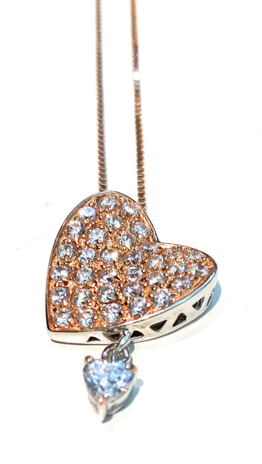 Collarino cuore pavé rosé zircone bianco piccolo pendente argento sterling