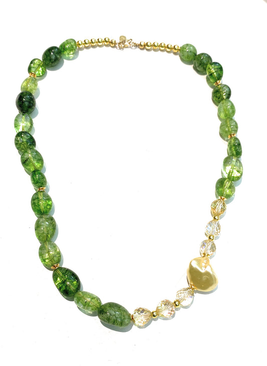 Collana Choker sasso Cristallo di Rocca Verde Perla di Maiorca Gold Ematite gold Argento Sterling Placcato Oro Giallo