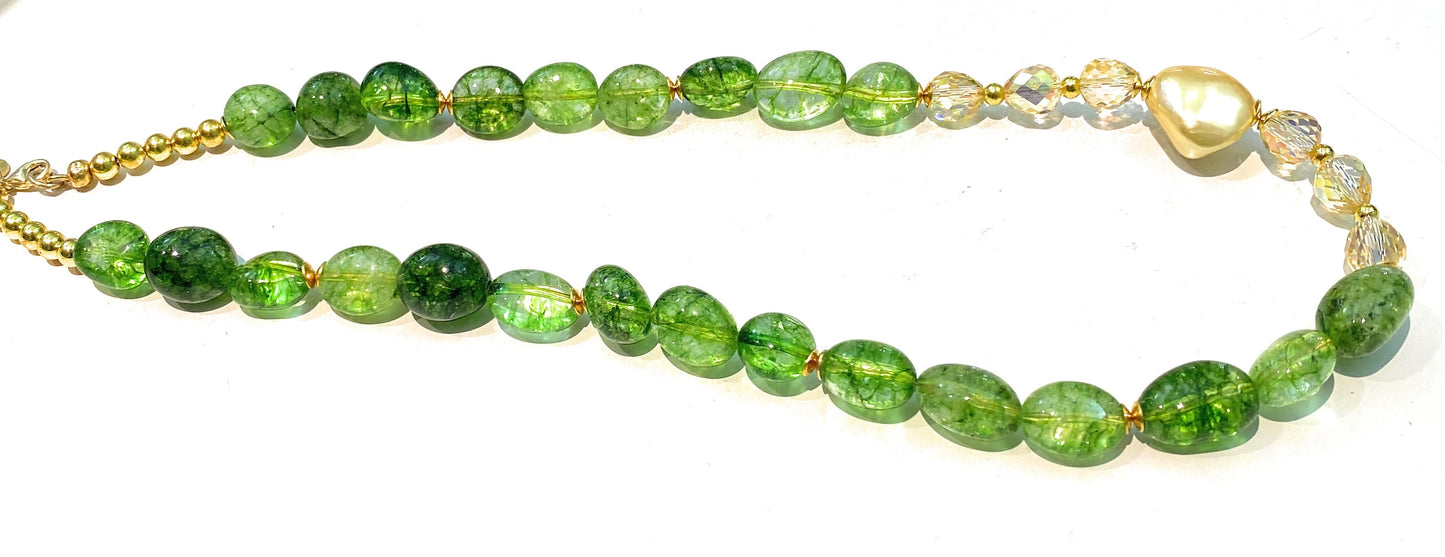 Collana Choker sasso Cristallo di Rocca Verde Perla di Maiorca Gold Ematite gold Argento Sterling Placcato Oro Giallo