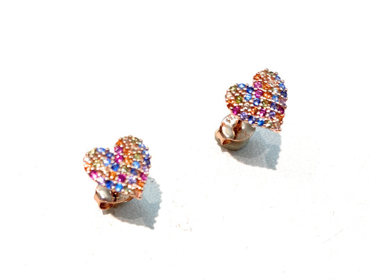 Orecchini cuore multicolore argento sterling rosé farfallina