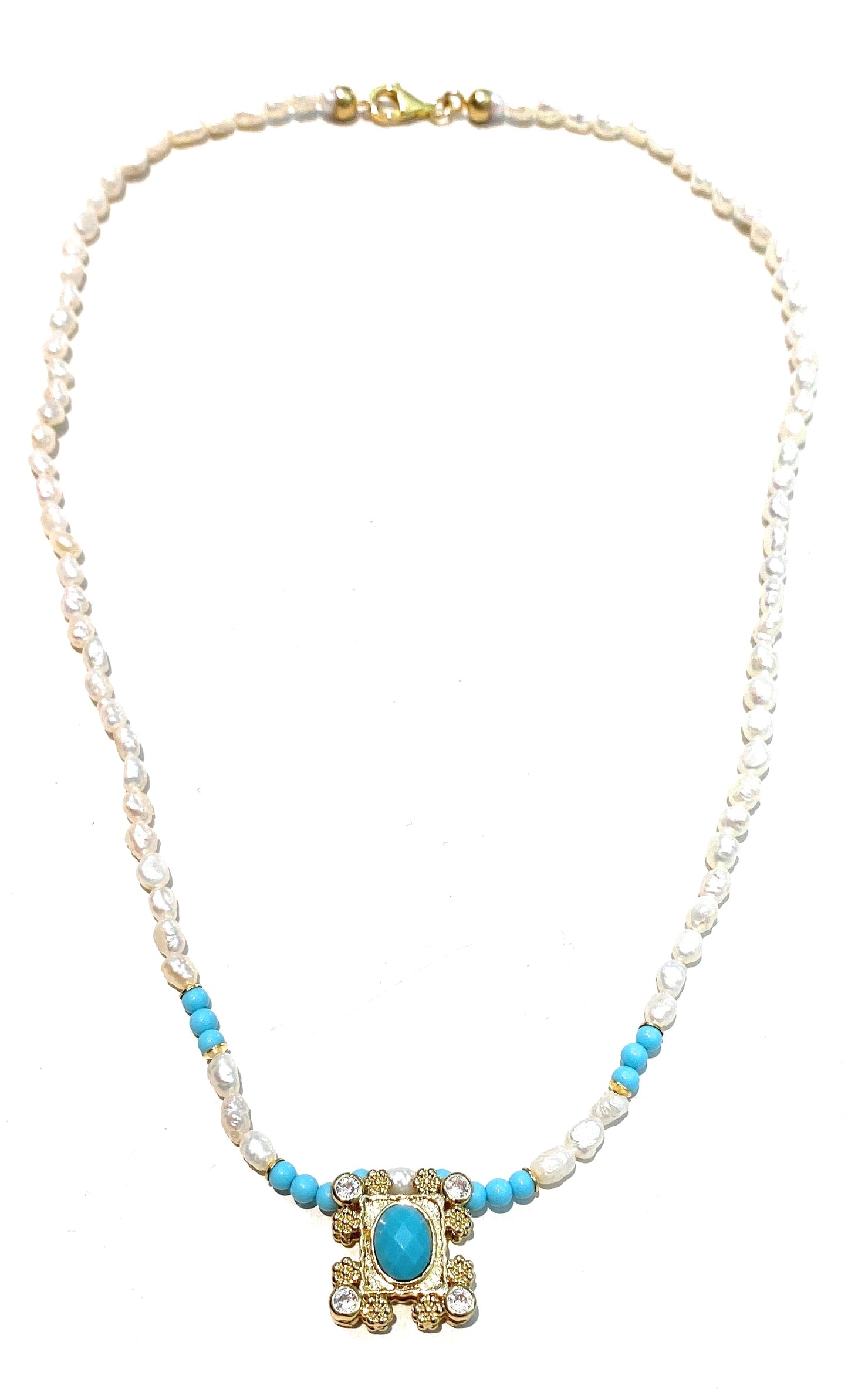 Collarino diWa Jewels tipo Choker Perle Fiume e Turchese Argento Sterling