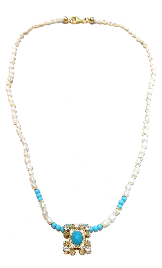 Collarino diWa Jewels tipo Choker Perle Fiume e Turchese Argento Sterling