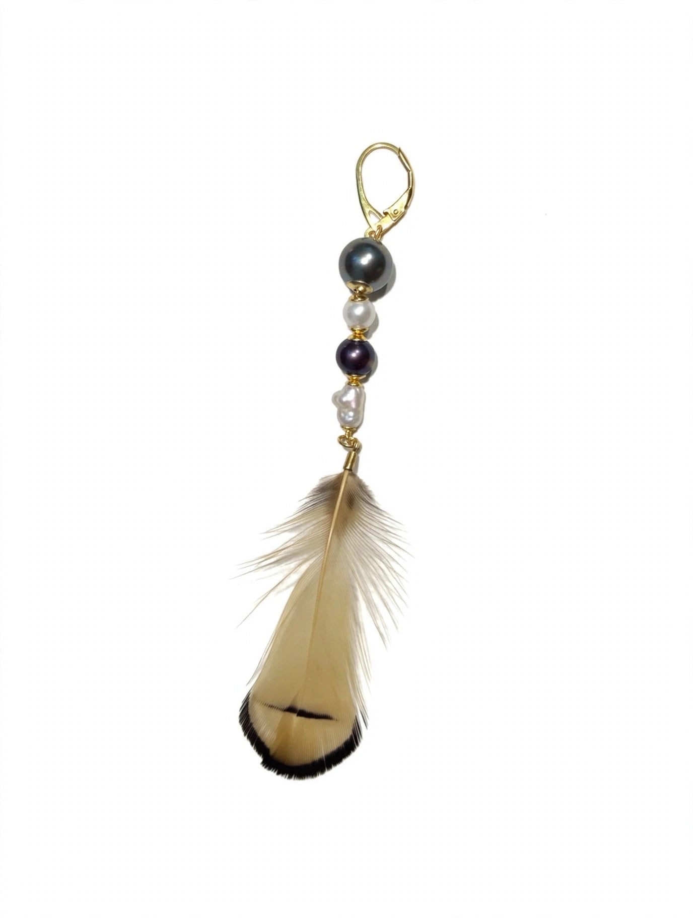 Mono Orecchino Piuma e Perle - Argento 925 - Perle Grigie, Viola e Keshi Bianche - diWa Jewels