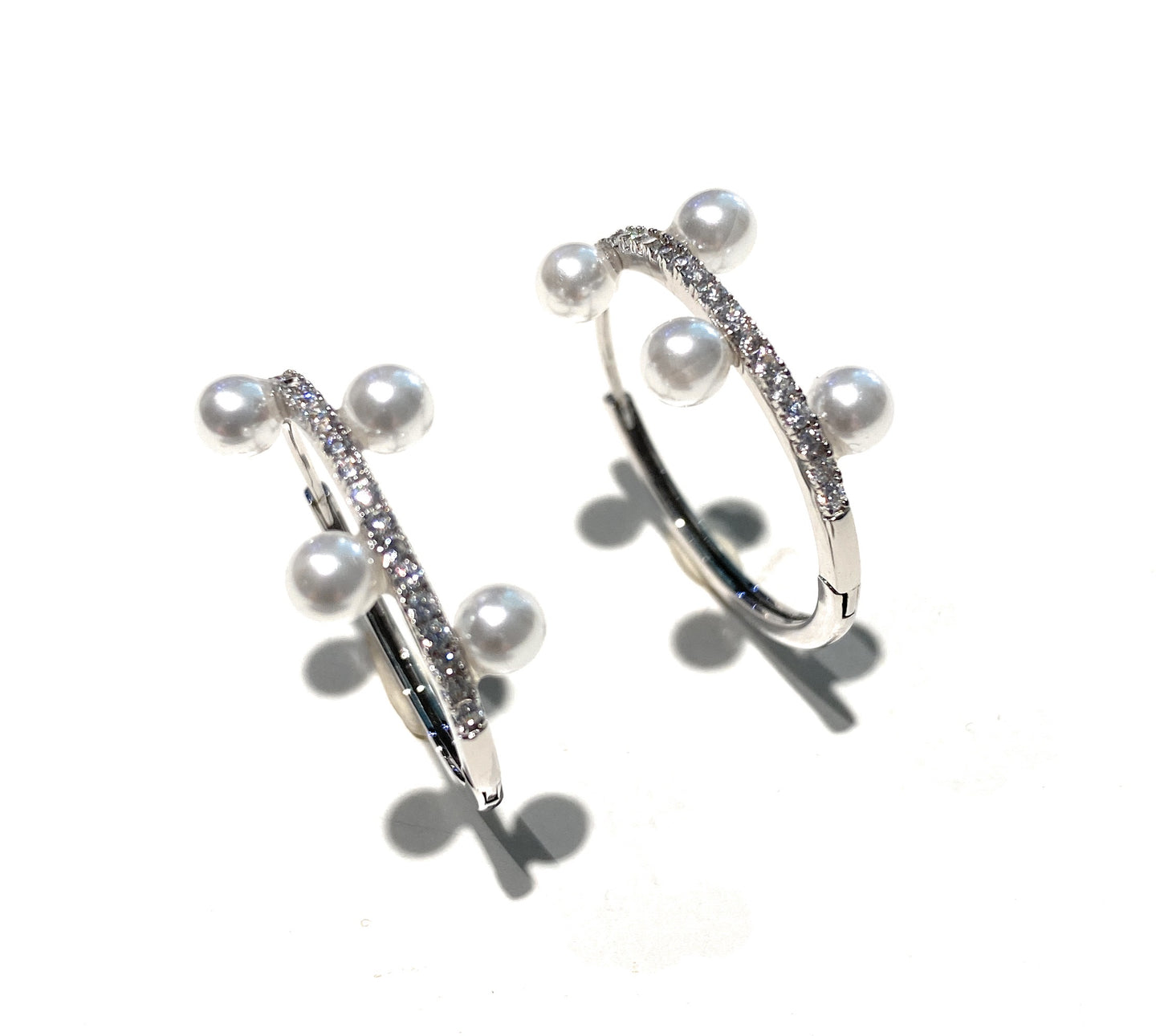 Orecchini Cerchietto Zirconi e Perline Argento 925 Diametro cm 2