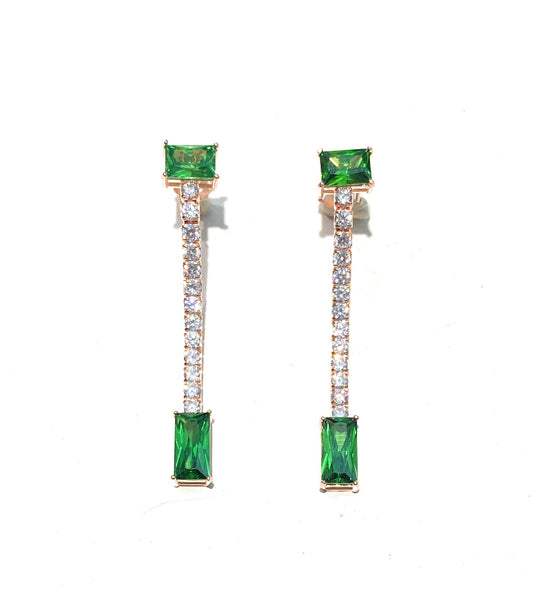 Orecchini tipo Tennis zircone Smeraldo carré galvanica rosé