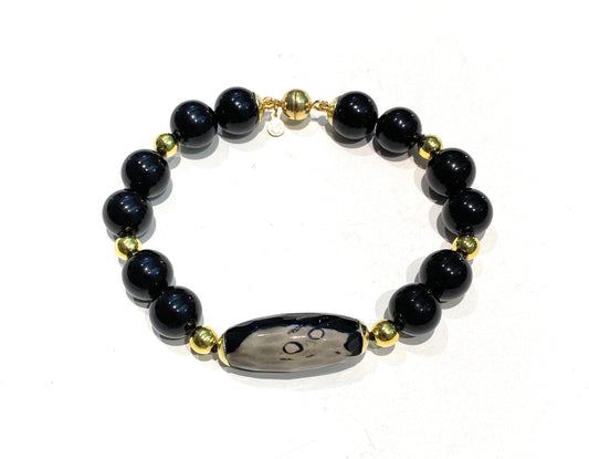 Bracciale agata striata onice nero ematite gold argento sterling chiusura a calamita