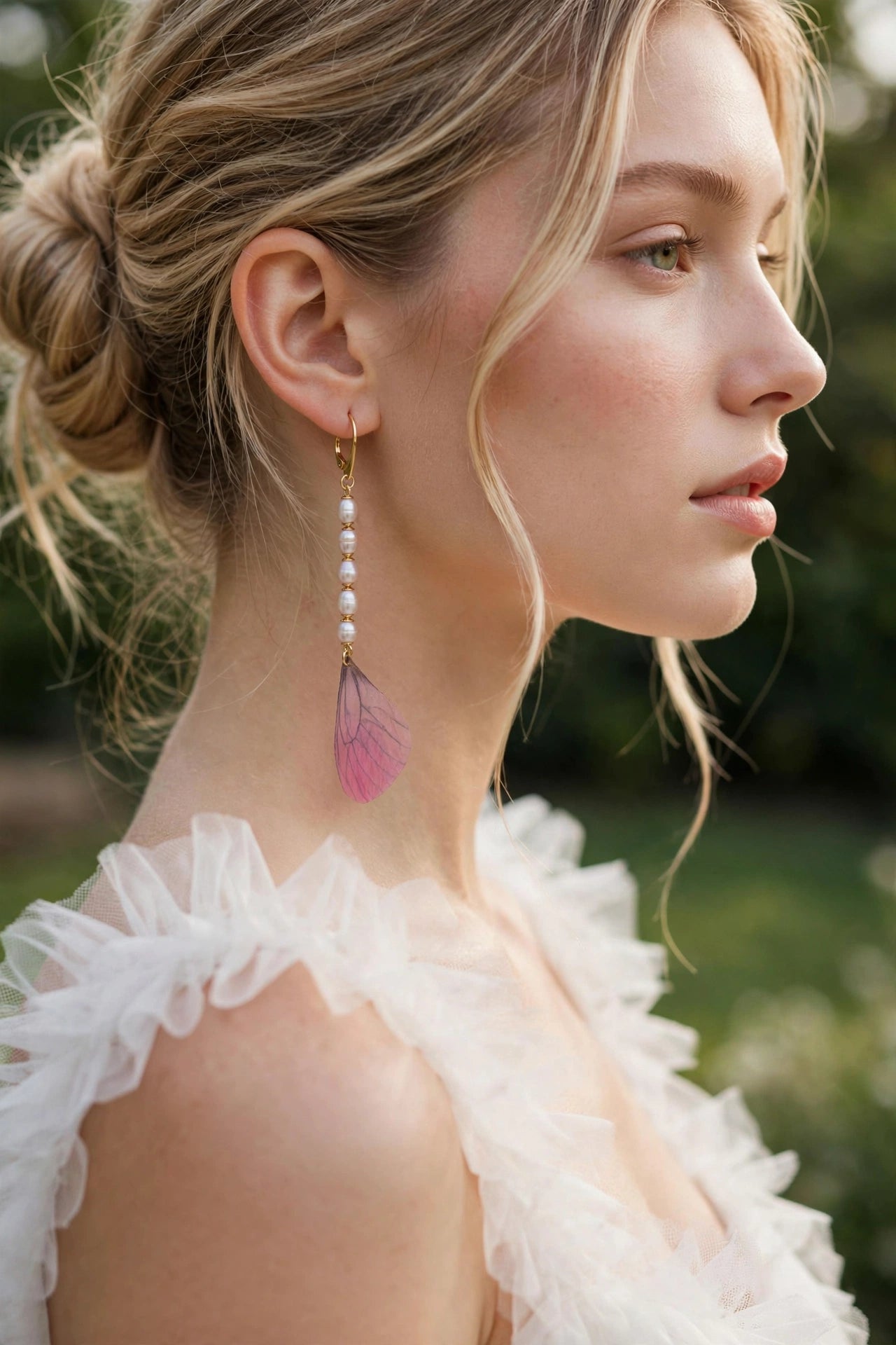 Mono Orecchino Farfalla con Perle Orecchino Lungo Ali di Farfalla Rosa Lilla Orecchino Pendente Perle Naturali argento 925 Monachella