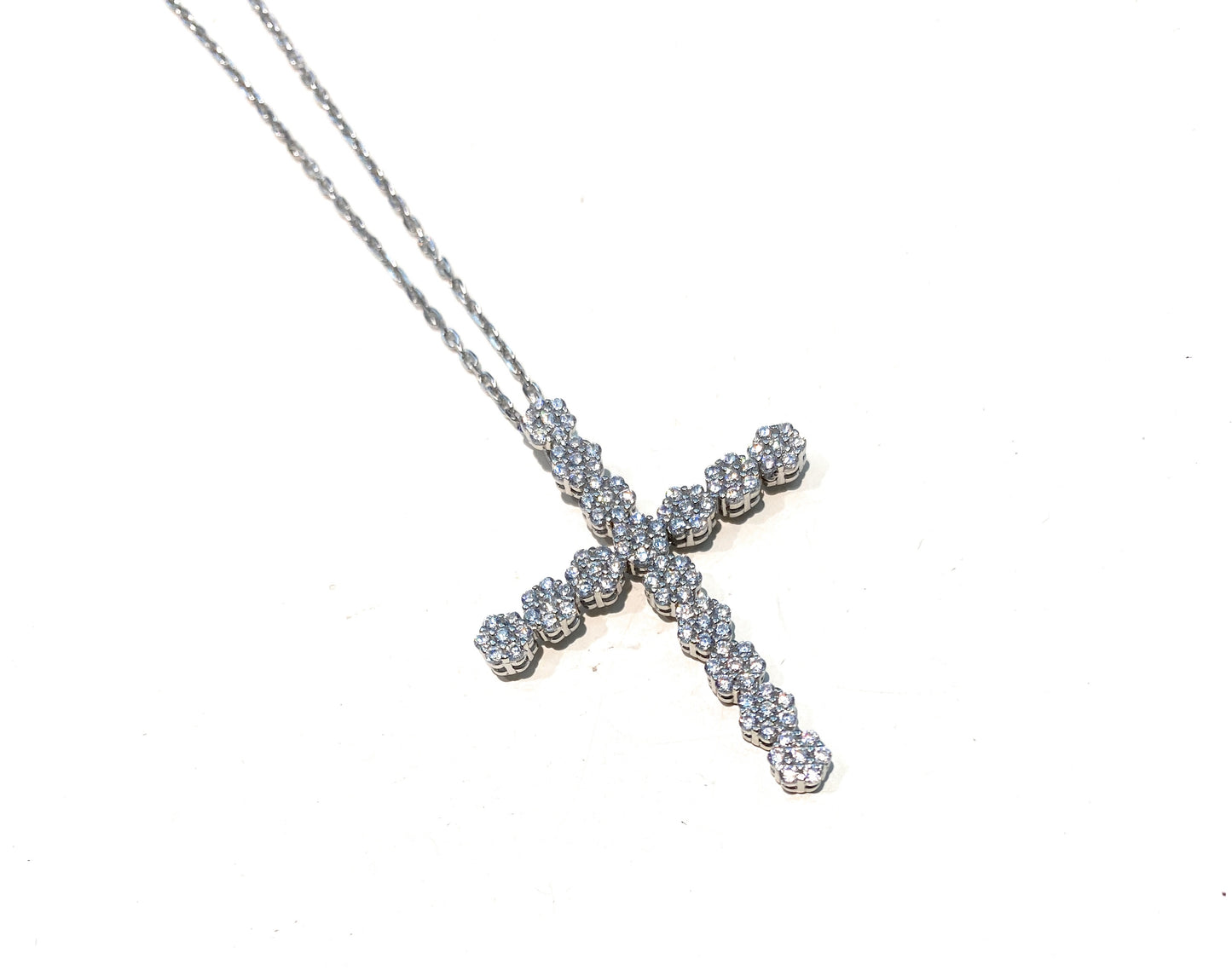 Collana Donna Argento 925 Croce Zirconi Pavé Rolò Regolabile