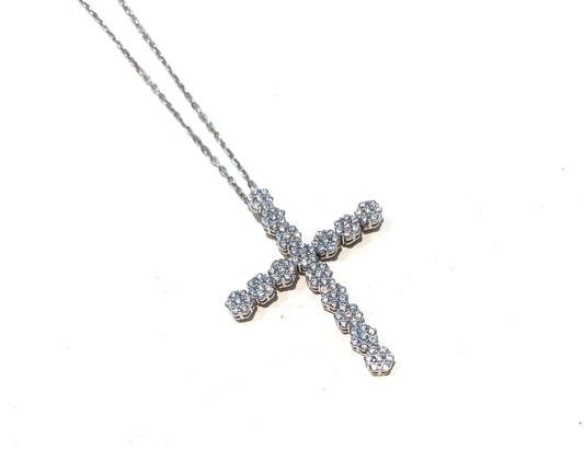 Collana Donna Argento 925 Croce Zirconi Pavé Rolò Regolabile