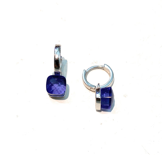Orecchini a cerchietto pendente paraiba carré sfaccettato argento