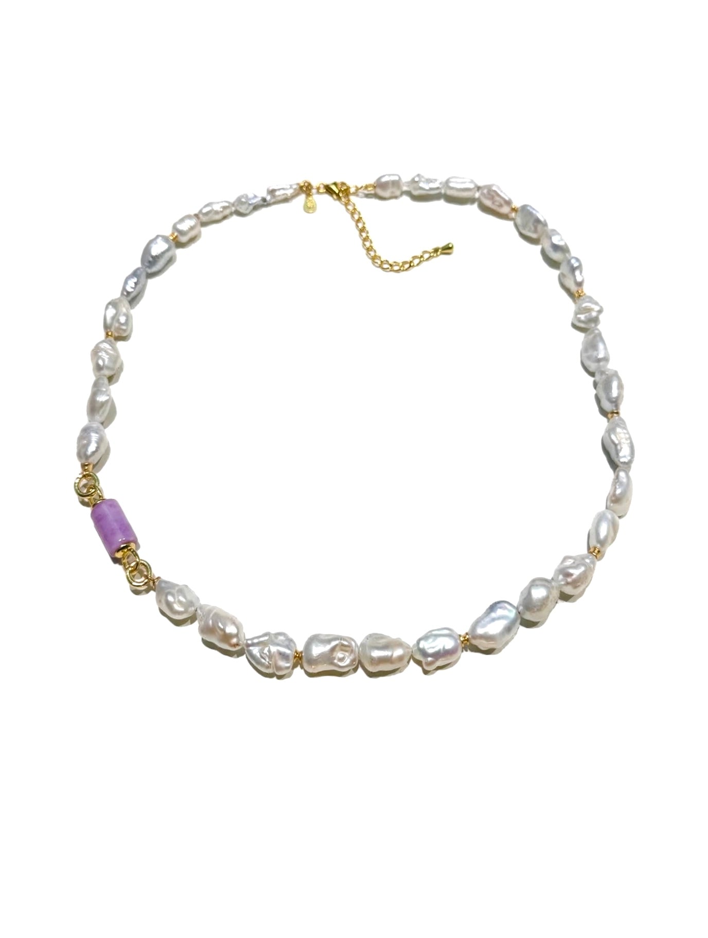 Collana Choker Perle Keshi di Fiume 8-10x15-18 mm con Pietra Lilla - diWa Jewels argento 925 Regolabile