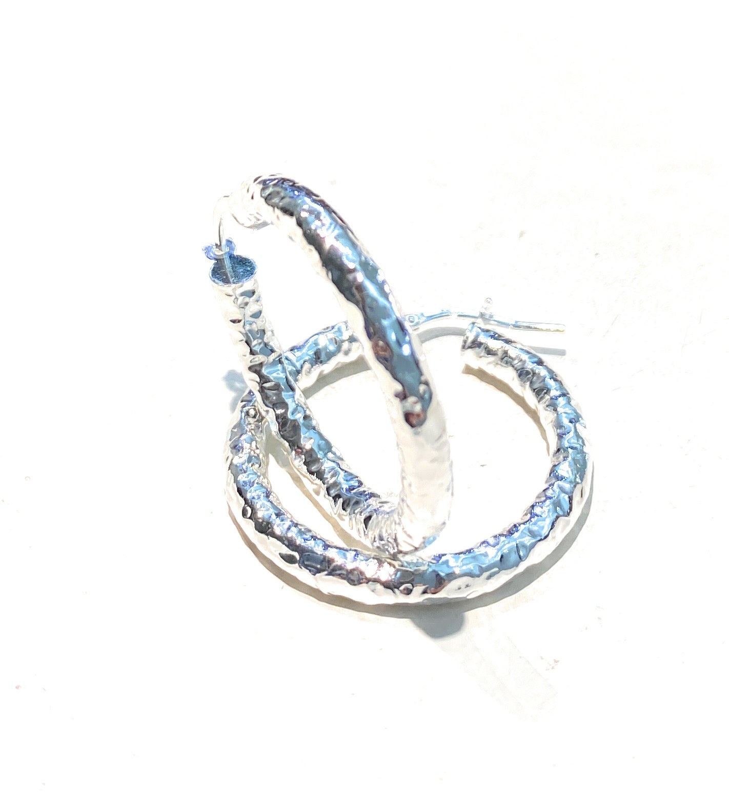 Orecchini Cerchio lavorazione Martellata Argento 925 Rodio bianco