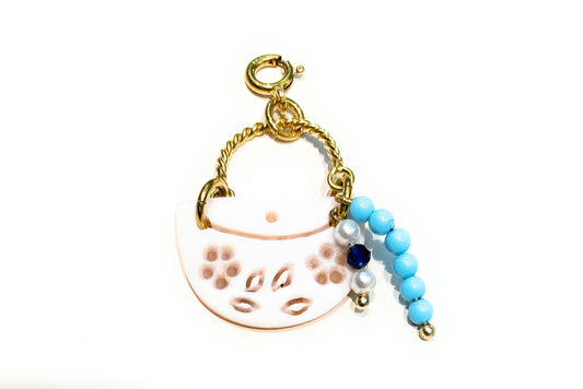 Pendente diWa Jewels cameo inciso a mano borsetta con manico e moschettone charms turchese perline spinello nero
