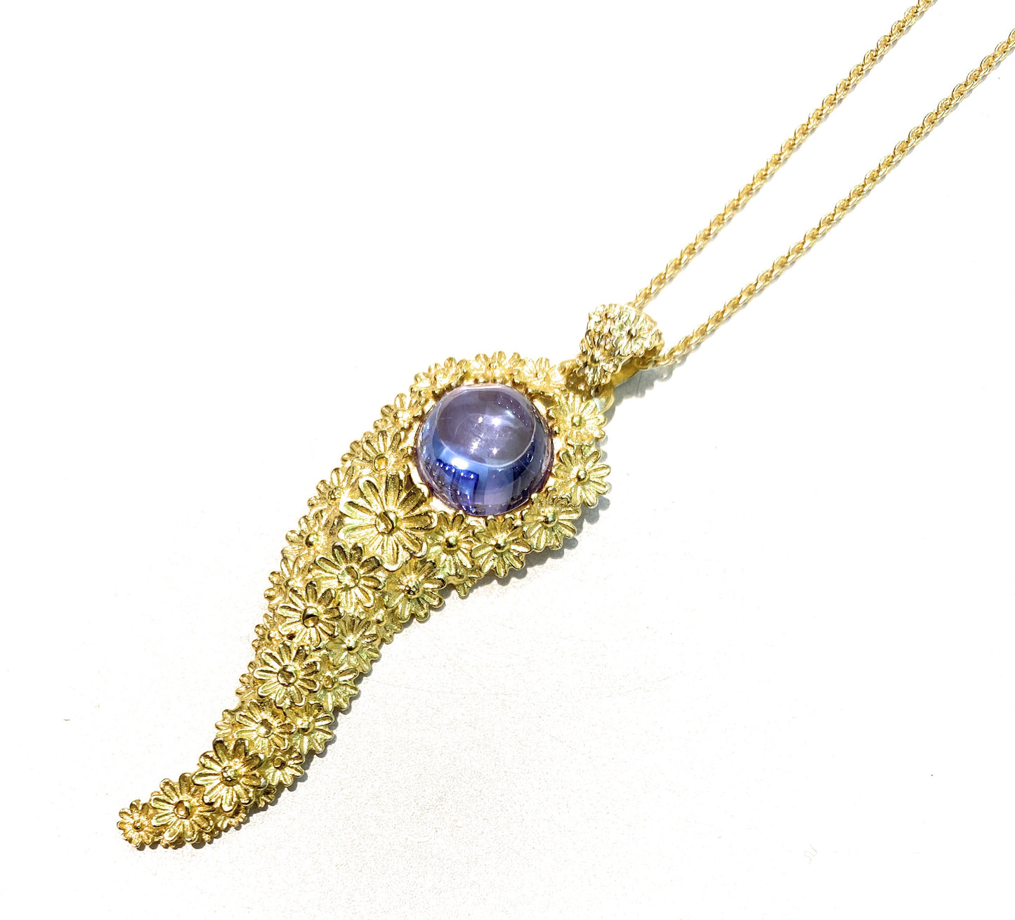 Collarino Pendente Cornetto cabochon Lilla Argento 925 Cesello Fiori
