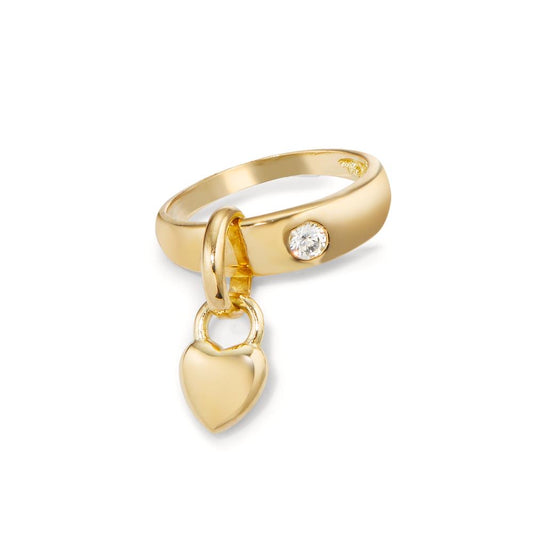 Anello fascia in oro 18 kt con charm cuore e diamante personalizzato
