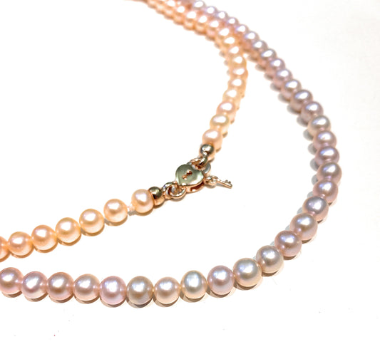 Collana diWa Jewels Lunga Perle Freshwater Rosate a Gradazione Chiusura Lucchetto e Chiave argento sterling placcato oro rosé