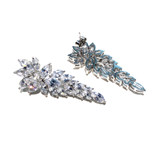 Orecchini Pendenti Donna Argento 925 Rodio Bianco con Zirconi Navette Eleganti