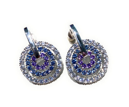 Orecchini Eleganti 3 cerchi concentrici Zirconi sfumature lilla blue Argento Sterling 925 farfallina
