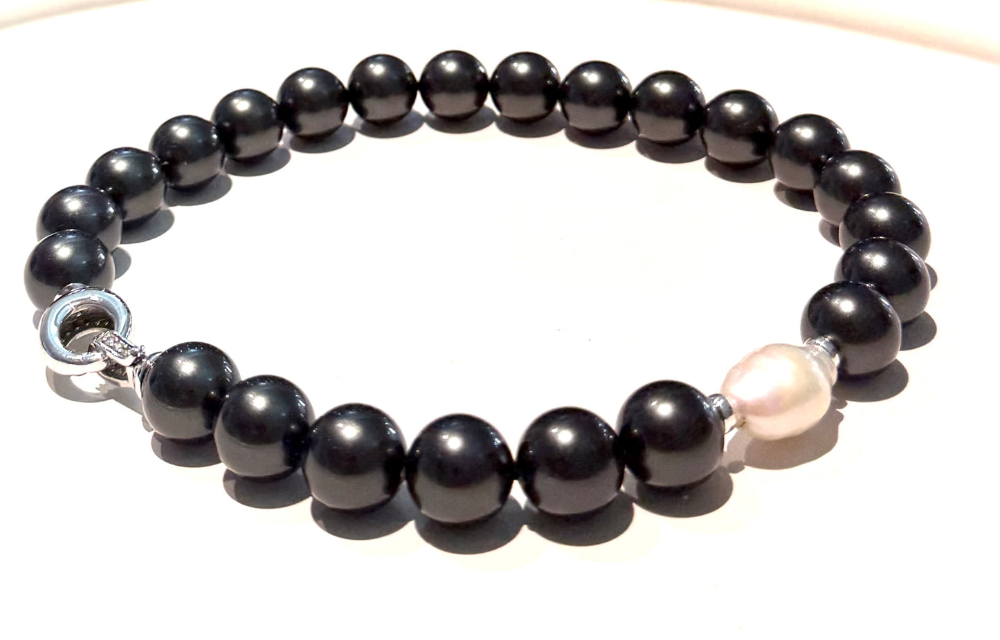 Collana Choker Perle Nere perla Barocca Argento Rodio Zirconi