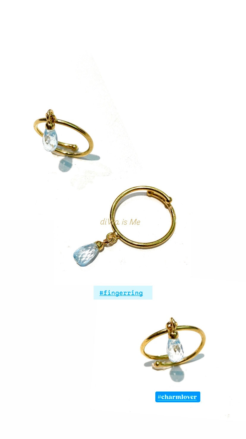 Anello Charm Goccia quarzo sfaccettata regolabile Argento 925