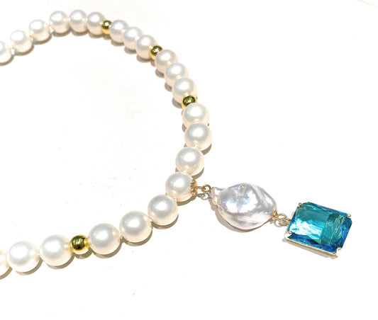 Collana diWa Jewels Perle Maiorca Perla Freshwater Cristallo Azzurro Argento Sterling placcato oro giallo