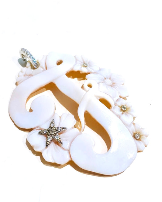 Ciondolo Cameo lettera “F” in argento sterling 925 e contro maglia apribile con zirconi