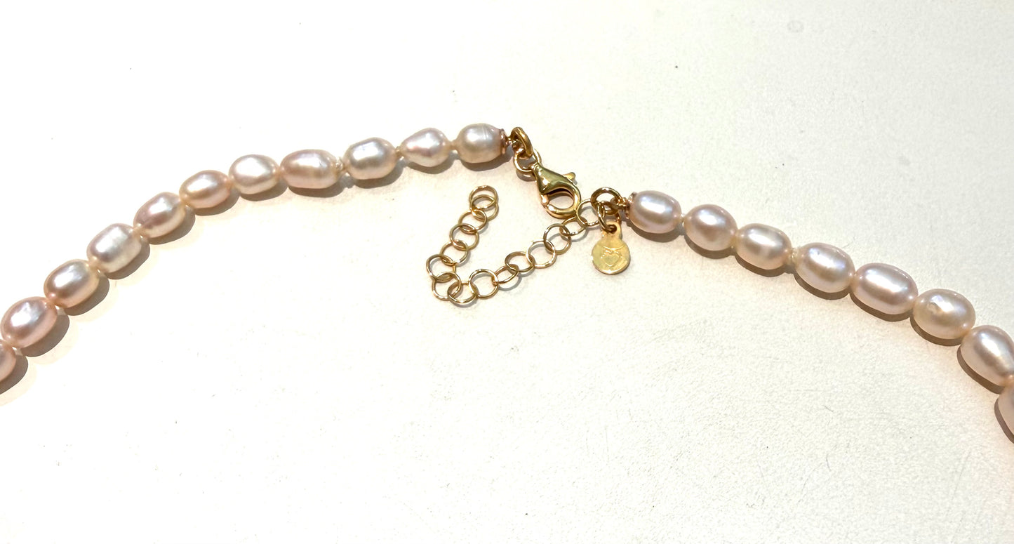 Collarino Choker Perle Fresh Water Rosa Cipria Semi Round Argento 925 Rosé