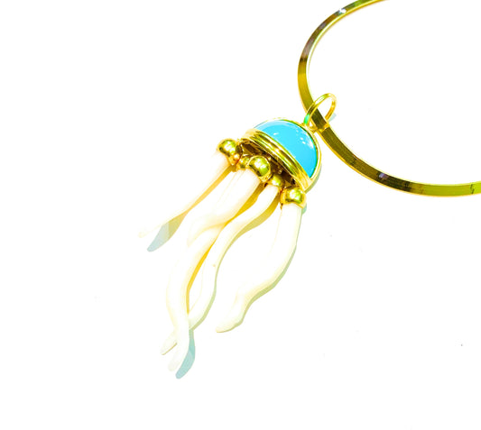 Collana con pendente  “medusa”turchese e corallo argento sterling pezzo unico