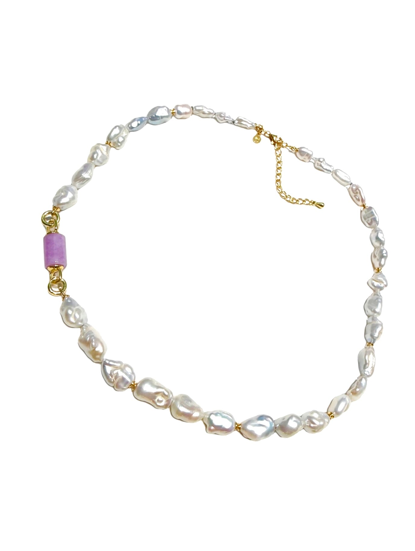 Collana Choker Perle Keshi di Fiume 8-10x15-18 mm con Pietra Lilla - diWa Jewels argento 925 Regolabile