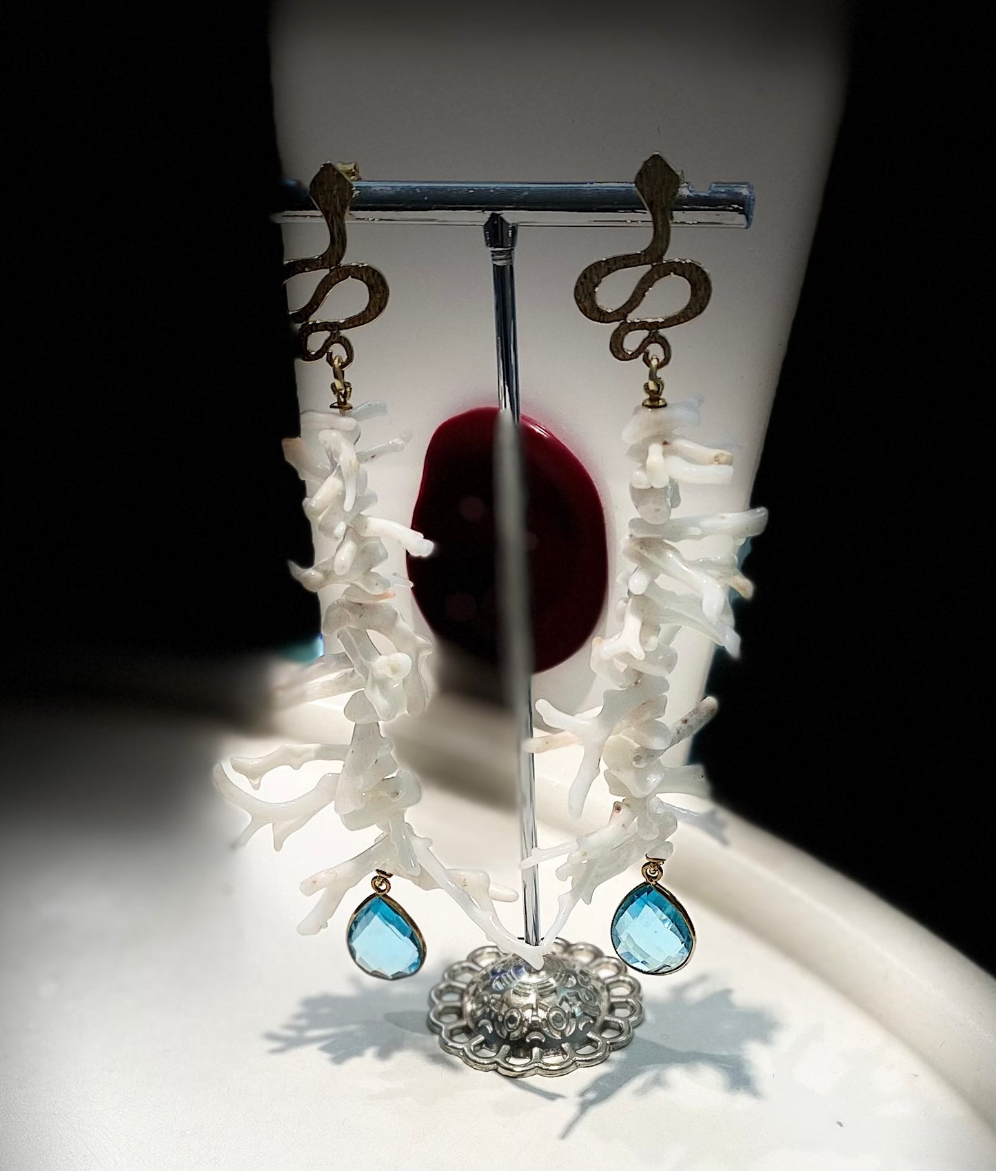 Orecchini diWa Jewels pendenti Frange Corallo bianco gocce azzurre Argento sterling galvanica gialla personalizzabili