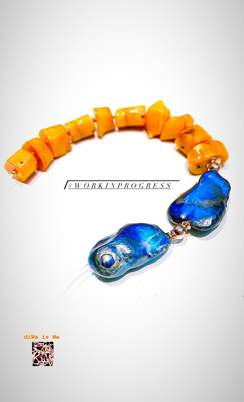 Collana diWa Jewels corallo bamboo arancio perle viola bluette barocche argento sterling rosé ematite rosé