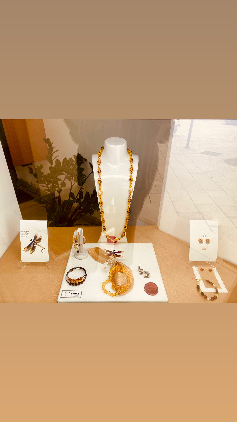 Bracciale Ambra Naturale Baltico Caucciù Nero Acciaio Regolabile diWa Jewels