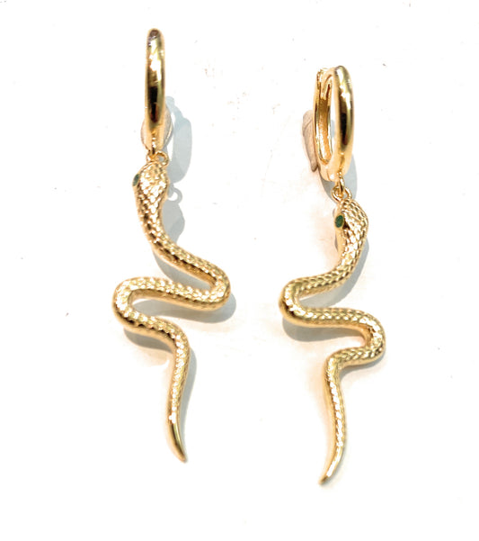 Orecchini Pendenti Serpentino Argento 925 Dorato Cerchietto Zirconi Verdi diWa Jewels
