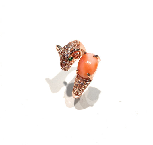 Anello diWa Jewels serpente argento rosé zirconi e cabochon pasta corallo arancio regolabile