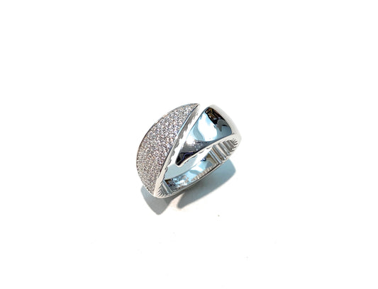 Anello a fascia Argento 925 Pavé di Zirconi rodio bianco lucido Elegante senza tempo - diWa Jewels
