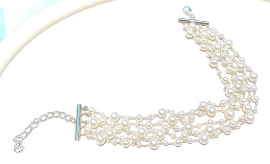 Collana choker perle bianche e argento sterling rodio bianco regolabile