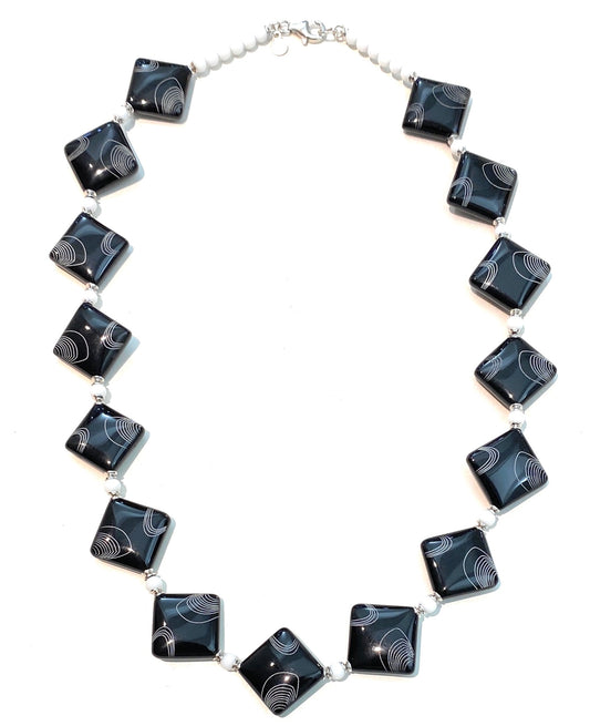 Collana diWa Jewels Choker Onice Rombo linee curve Agata Bianca Argento rodio bianco