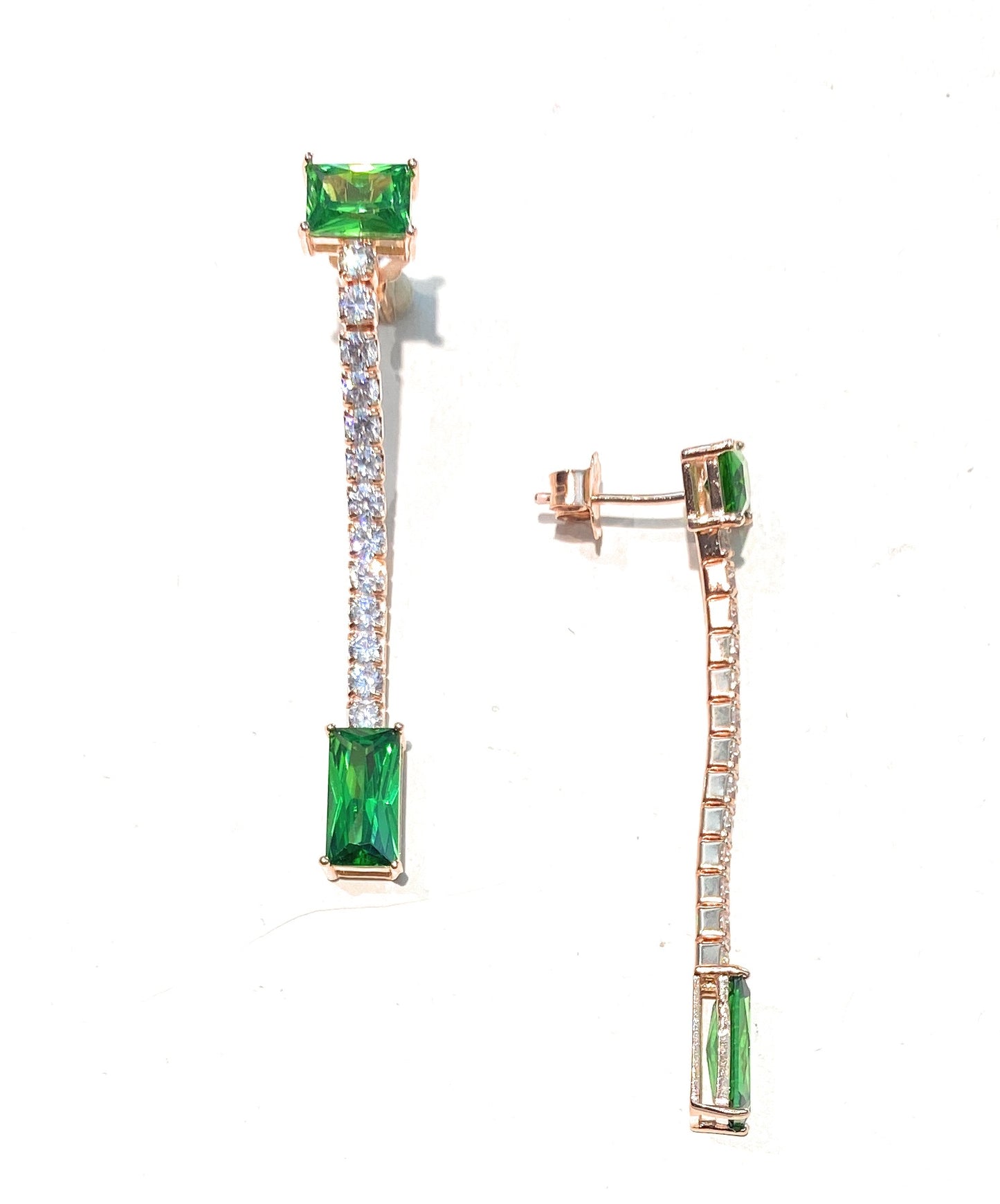 Orecchini tipo Tennis zircone Smeraldo carré galvanica rosé