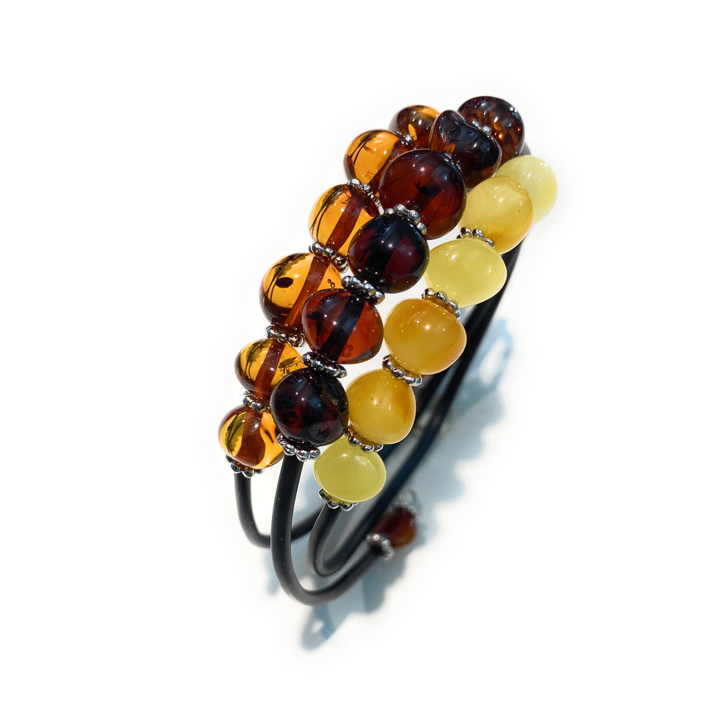 Bracciale Ambra Naturale Baltico Caucciù Nero Acciaio Regolabile diWa Jewels