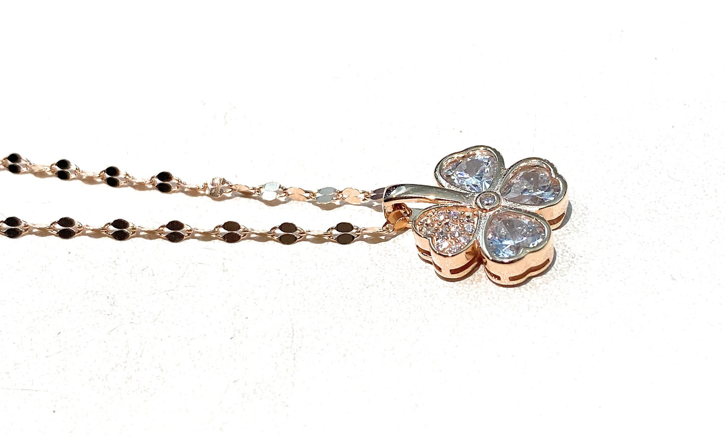 Collarino pendente Quadrifoglio pavé Zirconi galvanica rosé Argento 925