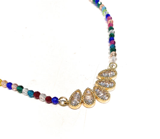 Collarino choker cristalli multicolore mm 3 centrale gocce zirconi bianchi placcato oro giallo