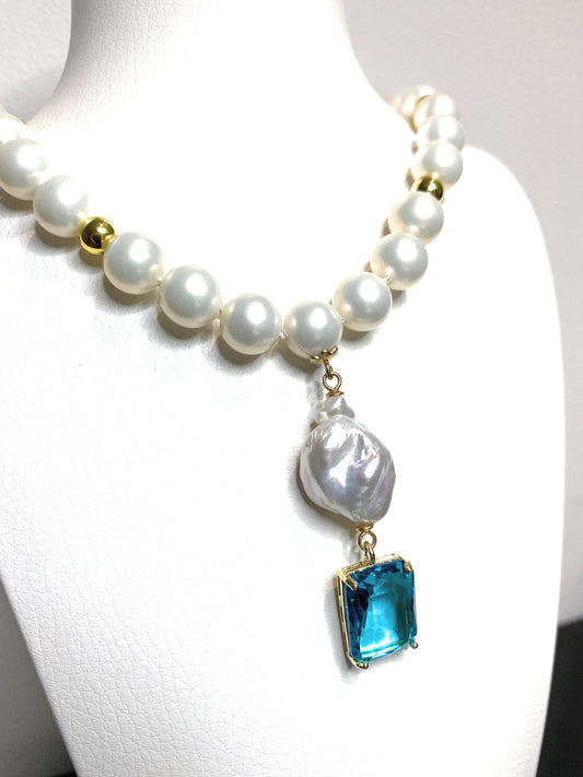Collana diWa Jewels Perle Maiorca Perla Freshwater Cristallo Azzurro Argento Sterling placcato oro giallo