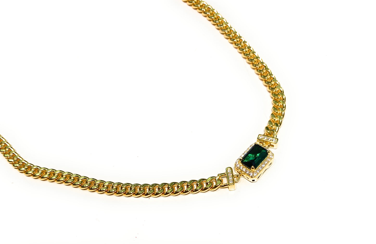 Collana girocollo groumette argento sterling centrale zircone taglio smeraldo con contorno