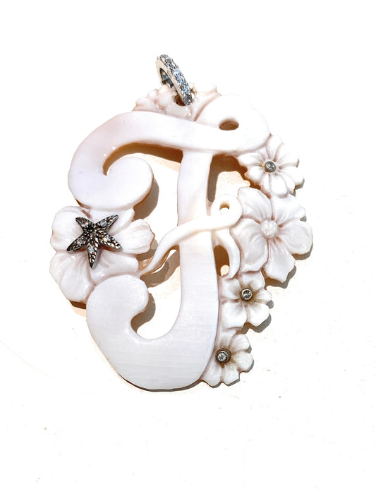 Ciondolo Cameo lettera “F” in argento sterling 925 e contro maglia apribile con zirconi
