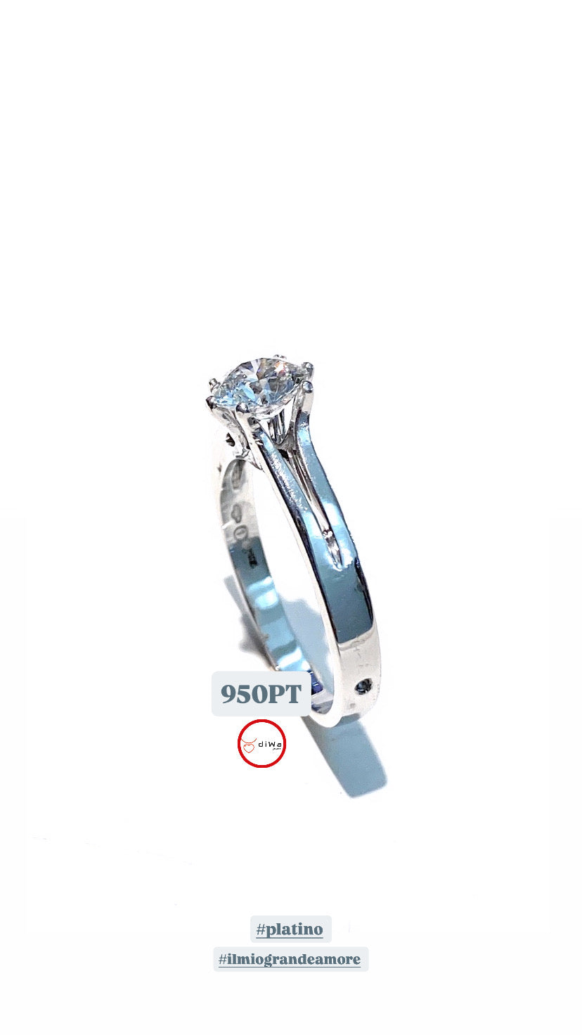 Anello Solitario Platino Diamante Lab-grown E color EX EX VS1 0,90 ct Diamante naturale incastonato sul gambo mis 16